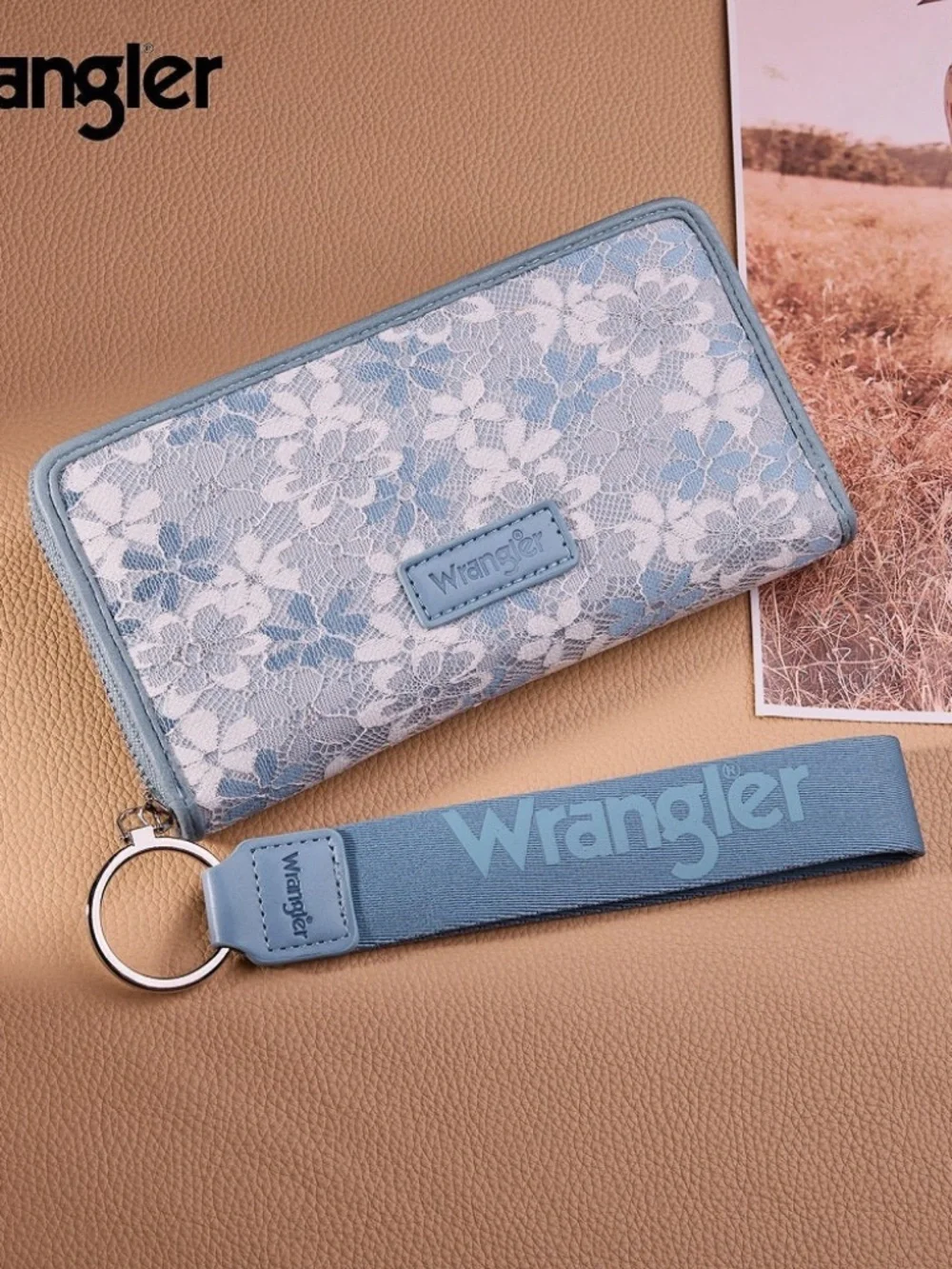 Wrangler Lace Floral RFID Blocking Zip Around Wallet - Jean